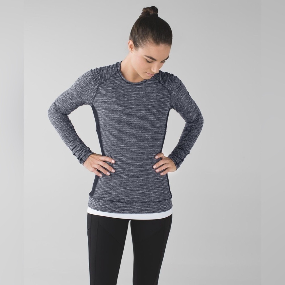 Lululemon Think Fast Long Sleeve, Coco Pique Black / Black, Size 10